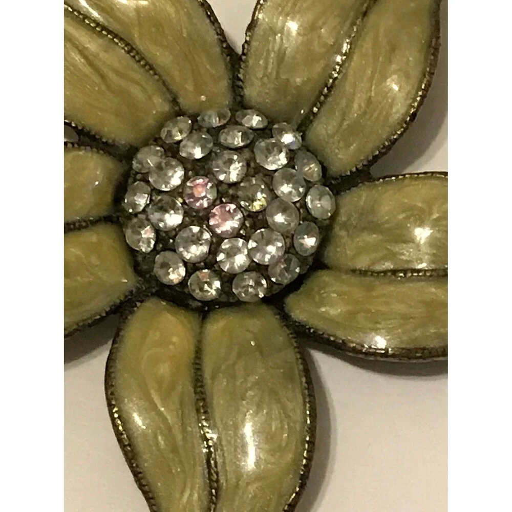 Vintage Floral Enamel and Rhinestone Brooch